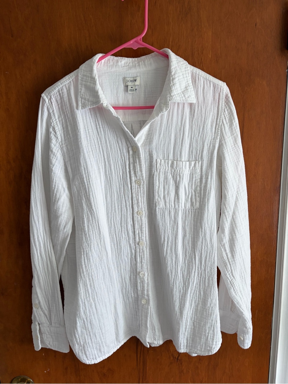 J. Crew White Cotton Textured Button-Front Shirt